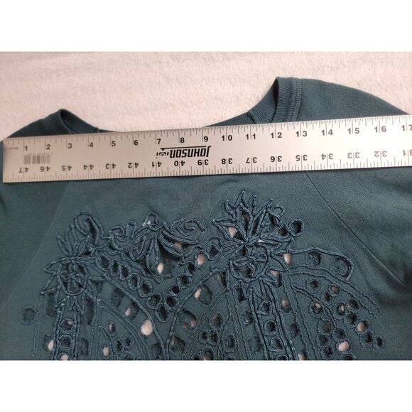Dries Van Noten Teal Cotton Embroidered Cutout Lace Sweatshirt Womens Small - Picture 7 of 9